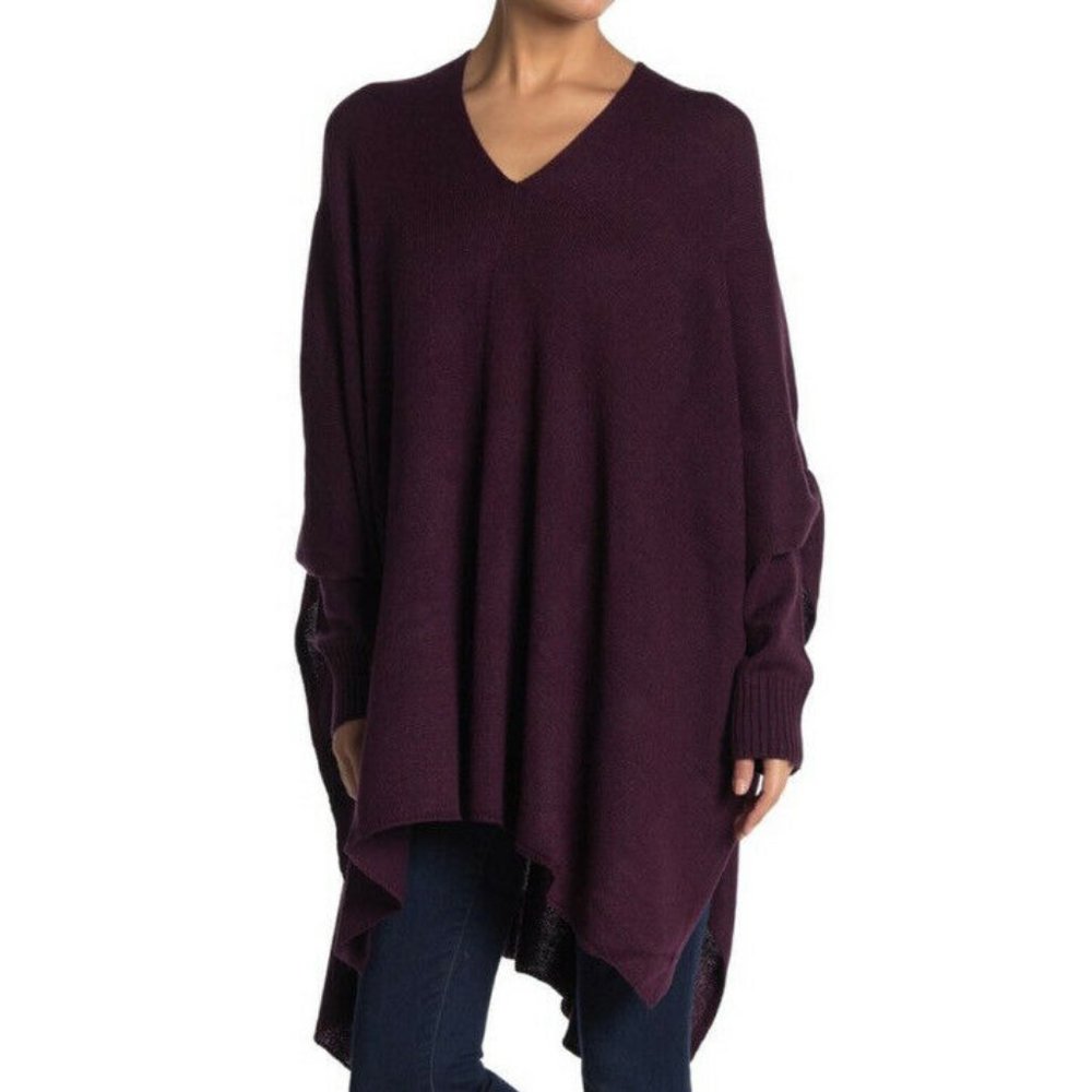 New RDI Poncho Sweater Womens Small Plum Wine V-Neck Pullover Layered